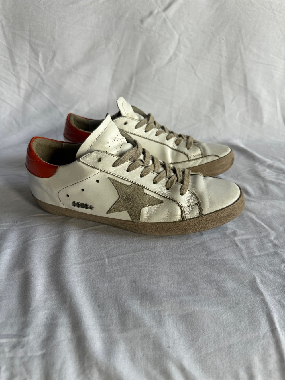 Golden Goose Super-Star Sneakers White Leather Ice Suede Star Orange Heel size 9